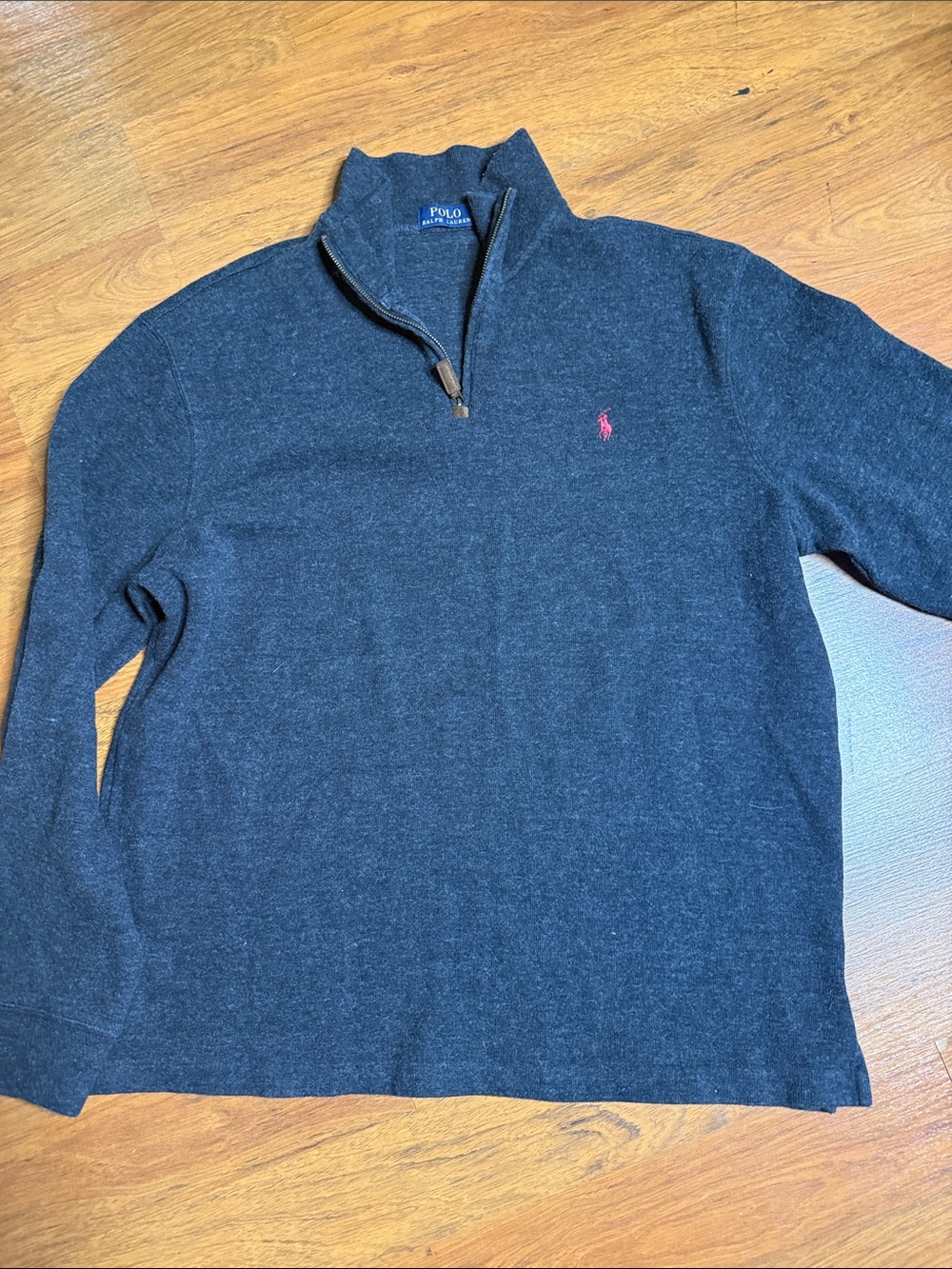Polo by Ralph Lauren Men's Charcoal Gray Half-Zip Sweater with Red Pony